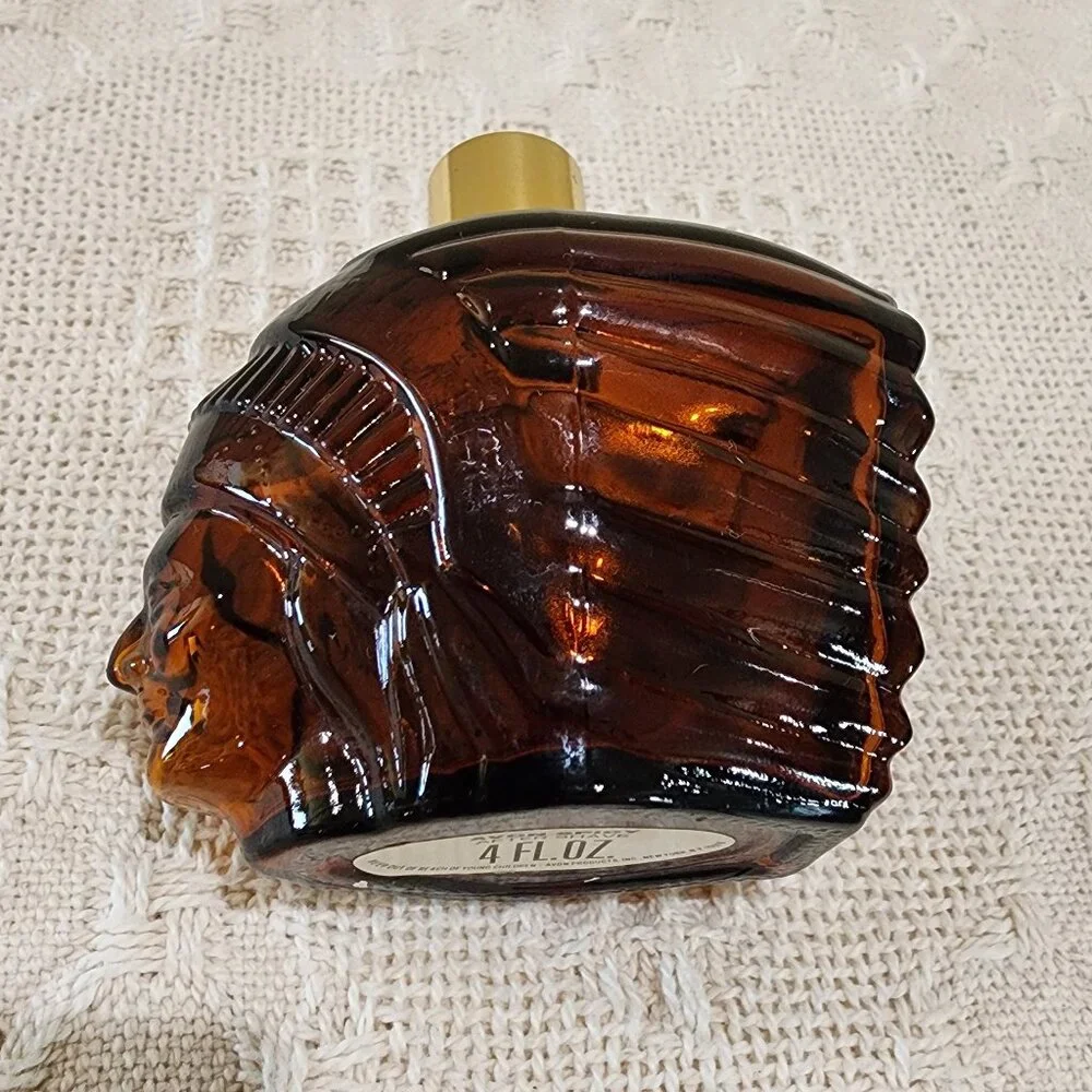 Vintage Avon American INDIAN HEADDRESS Spicy Scent Brown Glass Bottle EMPTY